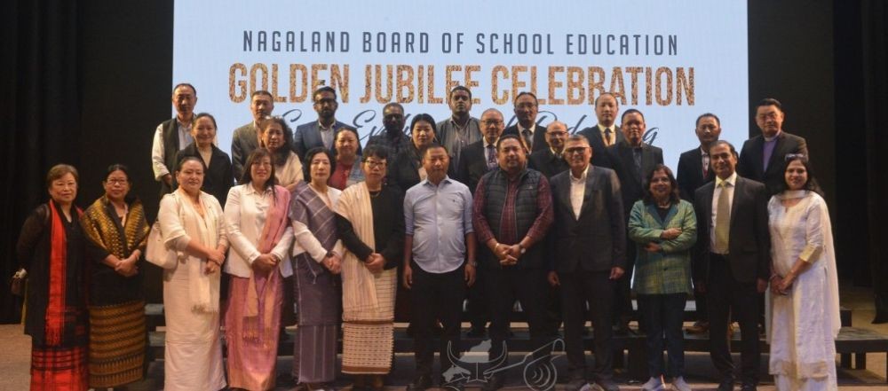 Advisor School Education and SCERT, Dr Kekhrielhoulie Yhome with the guests and others during the Golden Jubilee celebration of NBSE in Kohima on November 16. (DIPR Photo)